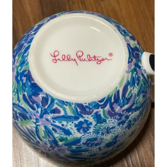 Lilly Pulitzer Blue Floral Coffee Cup Hidden Kitty Cat Print Tea Drinkware - Picture 6 of 9